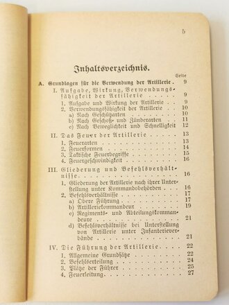 Ausbildungsvorschrift für die Artillerie - Heft 5 - Die Führung der Artillerie , datiert 1941, 159 Seiten, A6