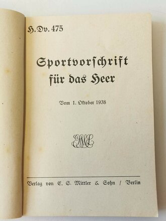 H.Dv.475 "Sportvorschrift für das Heer" vom 1. Oktober 1938, 126 Seiten, A6