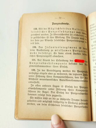 Ausbildungsvorschrift für die Infanterie - Heft 9 - Fürhung und Kampf der infanterie - Das Infanterie Bataillon, datiert 1940, 160 Seiten, A6