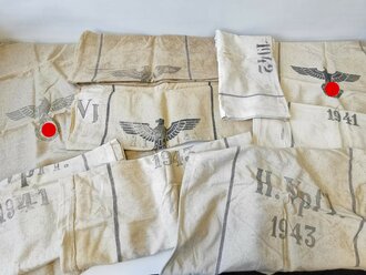 9 Stück Heeresverpflegungssäcke Wehrmacht, ungereinigte Stücke