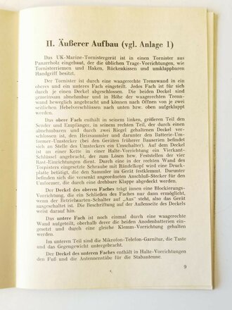 UK-Marine-Tornistergerät Lo 1 UK 35 41,55-45,75 MHz 4. Ausgabe mit 32 Seiten plus Anlagen. Vermutlich alte Kopie