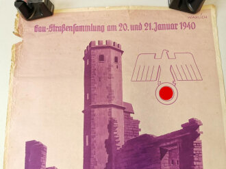 Winterhilfswerk Plakat " Gaustraßensammlung am 20. und. 21. Januar 1940 Niedersächsische Burgen werben für das Kriegs WHW" Maße 59 x 85cm