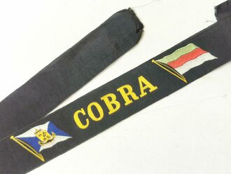 Mützenband  der "Cobra" eines Schiffes der HAPAG, das 1939 von der Kriegsmarine requiriert und zum Minenschiff umgerüstet wurde.. Gesamtlänge 75cm