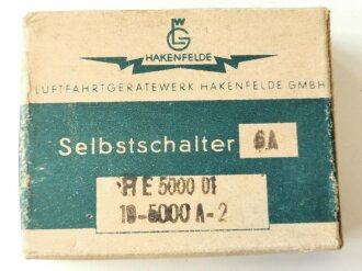 Luftwaffe Selbstschalter zur Sicherung der elektrischen Bordanlage gegen Überlastung und Kurzschluß. FL E 5000 01, ungebrauchtes Stück in der originalen Verpackung