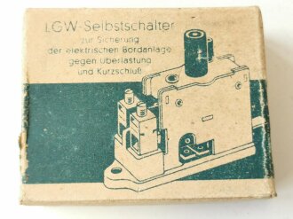 Luftwaffe Selbstschalter zur Sicherung der elektrischen Bordanlage gegen Überlastung und Kurzschluß. FL E 5000 01, ungebrauchtes Stück in der originalen Verpackung