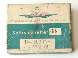 Luftwaffe Selbstschalter zur Sicherung der elektrischen Bordanlage gegen Überlastung und Kurzschluß. FL E 5000 01, ungebrauchtes Stück in der originalen Verpackung