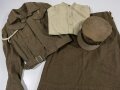 Great Britain WWII, Womens Auxiliary Territorial Service uniform. Blouse dated 1943, Skirt dated 1940. Shirt and hat not dated. All used but good condition