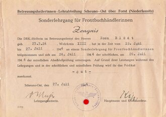 Papiernachlass einer Angehörigen des Rot-Kreuz, Reichsarbeitsdienst und Straßenbahnschaffnerin die 1944 einen Sonderlehrgang für Frontbuchhändlerinnen absolviert hat.