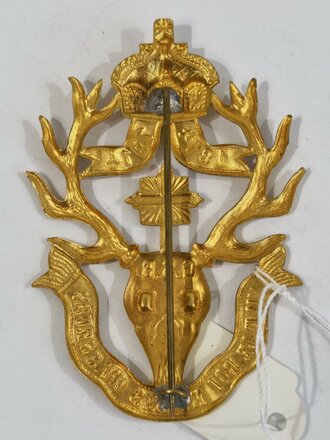Preussen, feuervergoldetes Steckabzeichen anlässlich der 100 Jahrfeier des Garde Schützen Bataillon. Höhe 75mm