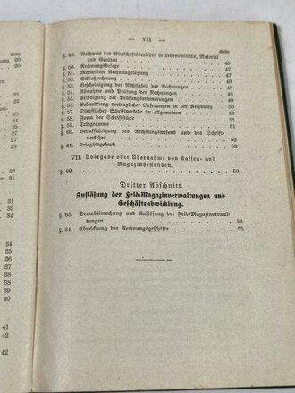 D.V.E.Nr 79 Feld Magazindienstordnung, datiert 3.März.1910, 128 Seiten, gebraucht