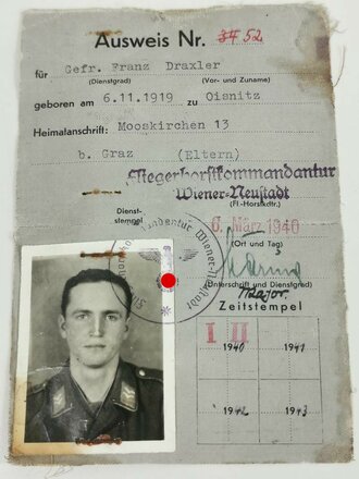 Luftwaffe, Ausweis der Fliegerhorstkommandantur Wiener Neustadt von 1940