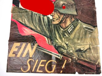 Propaganda Plakat "30.Januar 1933-1943 Ein Kampf ein Sieg !" Stark verknickt, Fehlstellen, zum Teil mit Bleistift übermalt. Maße 57 x 82cm