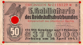 1943 datiertes Los der " 5 Geldlotterie des...