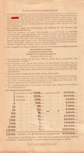 1943 datiertes Los der " 5 Geldlotterie des Reichsluftschutzbundes"