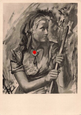Künstler Ansichtskarte "Arbeitsmaid bei der Erntearbeit" Weiblicher Reichsarbeitsdienst