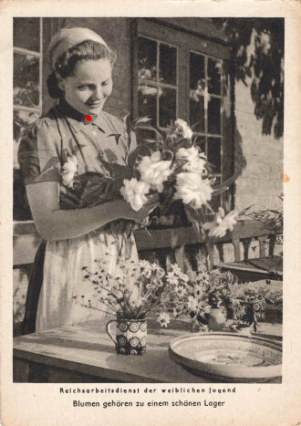 Ansichtskarte Reichsarbeitsdienst der weiblichen Jugend "Blumen gehören zu einem schönen Lager"