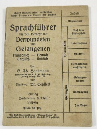 Sprachführer für den Verkehr mit Verwundeten und Gefangenen - Französisch-Deutsch-Englisch-Russisch, 49 Seiten, gebraucht, A3