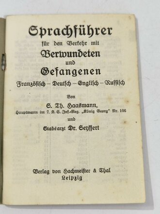 Sprachführer für den Verkehr mit Verwundeten und Gefangenen - Französisch-Deutsch-Englisch-Russisch, 49 Seiten, gebraucht, A3