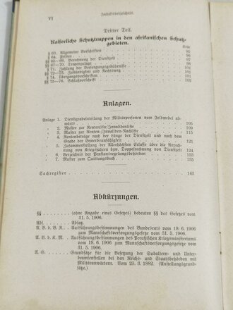 Gesetz über die Versorgung der Personen der Unterklassen des Reichsheeres der Kaiserlichen Marine und Schutztruppe, datiert 1906, 152 Seiten, gebraucht, A5