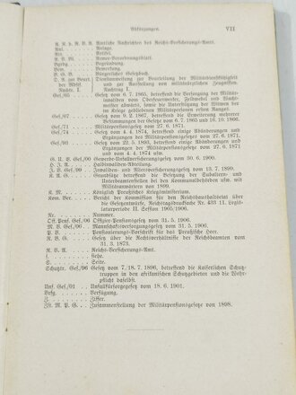 Gesetz über die Versorgung der Personen der Unterklassen des Reichsheeres der Kaiserlichen Marine und Schutztruppe, datiert 1906, 152 Seiten, gebraucht, A5