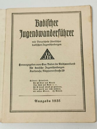 DJH - Badischer Jugendwanderführer, datiert 1935, 48 Seiten, unter A5