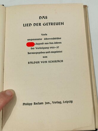Das Lied der Getreuen von Baldur von Schirach, datiert 1938, 40 Seiten, A5