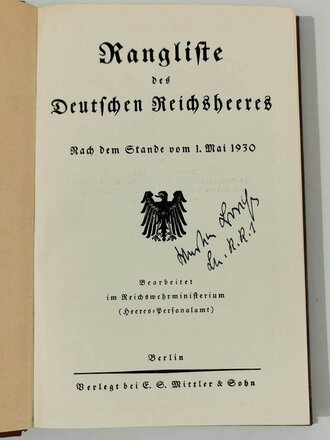 Rangliste des Deutsches Reichsheeres 1930, komplett, gut