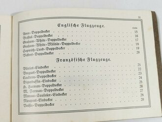 1.Weltkrieg , 31 seitiges Heft " Abbildungen deutscher, englischer und französischer Flugzeuge"