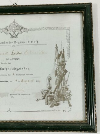 17. Infanterie Regiment Orff, original gerahmte Urkunde...