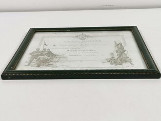 17. Infanterie Regiment Orff, original gerahmte Urkunde zum Schützenabzeichen, ausgestellt Germersheim 1909