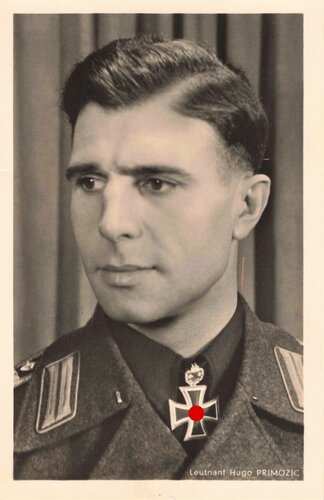 Hoffmann Fotopostkarte Ritterkreuzträger mit EichenlaubLeutnant Hugo Primozic