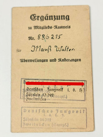 Deutsches Jungvolk / Hitler Jugend Bann Zweibrücken, Ausweise und Papiere eines Angehörigen
