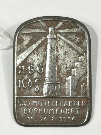 Blechabzeichen "NSG KdF - Gau Mittelfranken Borkum Fahrt 19.-26.8.1934"