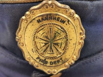 U.S. Army "Mannheim fire Dept" cap, size 57. german made M43 style cap, dark blue with gold buttons. storage wear