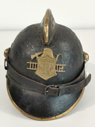 Feuerwehr Lederhelm, ungereinigtes Stück