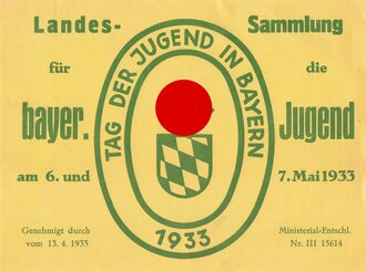 DIN A5 Handzettel "Landes Sammlung für die bayer. Jugend 1933"