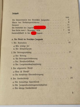 DV D.J.1 Dienstvorschrift der Hitlerjugend " Vorschrift über den Jungvolkdienst" von 1.2.1938 mit 67 Seiten