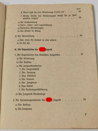 DV D.J.1 Dienstvorschrift der Hitlerjugend " Vorschrift über den Jungvolkdienst" von 1.2.1938 mit 67 Seiten