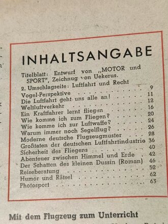 Motot und Sport " Luftfahrtheft 1939" vom Januar 1939