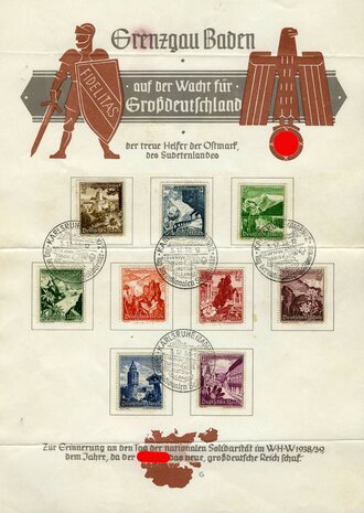 Grenzgau Baden "auf der Wacht für Großdeutschland" DIN A4 Blatt Winterhilfswerk 1938/39, 3 x gefaltet