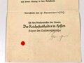 Polizei III.Reich, Großformatige Urkunde zur Versetzung in den Ruhestand für einen Gendarmerie Hauptwachtmeister aus Darmstadt, datiert 1939
