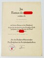 Deutsche Reichsbahn, Urkunde zur Versetzung in den Ruhestand für einen Bahnhofsschaffner , ausgestellt Frankfurt/Main 1940
