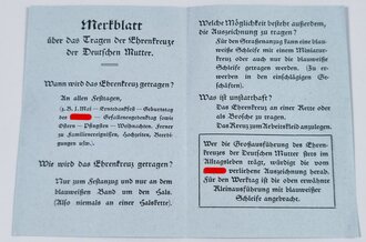 Merkblatt über das Tragen der Ehrenkreuze der Deutschen Mutter