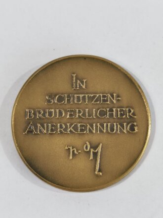 Schützenwesen, nicht tragbare Medaille "In Schützenbrüderlicher Anerkennung" Durchmesser 36mm