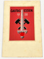 Ansichtskarte mit in Seide gewebtem Abzeichen des Gautag Essen 1938, gelaufen