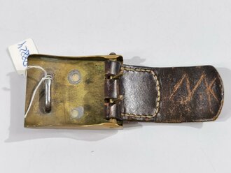 Preußen, Koppelschloss für Mannschaften an Lederzunge , stark getragenes Stück mit zeitgenössischer Reparatur