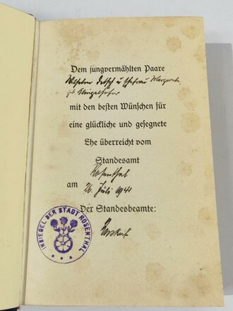 Adolf Hitler " Mein Kampf" Hochzeitsausgabe des Standesamt Rosenthal von 1944. Komplett, guter Zustand, Goldschnitt oben