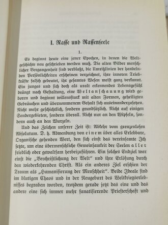 Alfred Rosenberg " Der Mythos des 20.Jahrhunderts"  In Leinen Gebundene Ausgabe mit Lederrücken, dieser leicht defekt, Goldschnitt oben