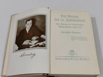 Alfred Rosenberg " Der Mythos des 20.Jahrhunderts"  In Leinen Gebundene Ausgabe mit Lederrücken, dieser leicht defekt, Goldschnitt oben
