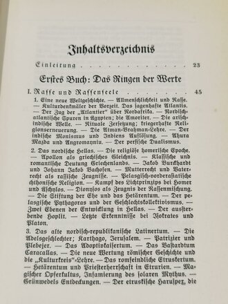 Alfred Rosenberg " Der Mythos des 20.Jahrhunderts"  In Leinen Gebundene Ausgabe mit Lederrücken, dieser leicht defekt, Goldschnitt oben